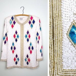 Vintage Pearl Beaded White Sequined Jacket